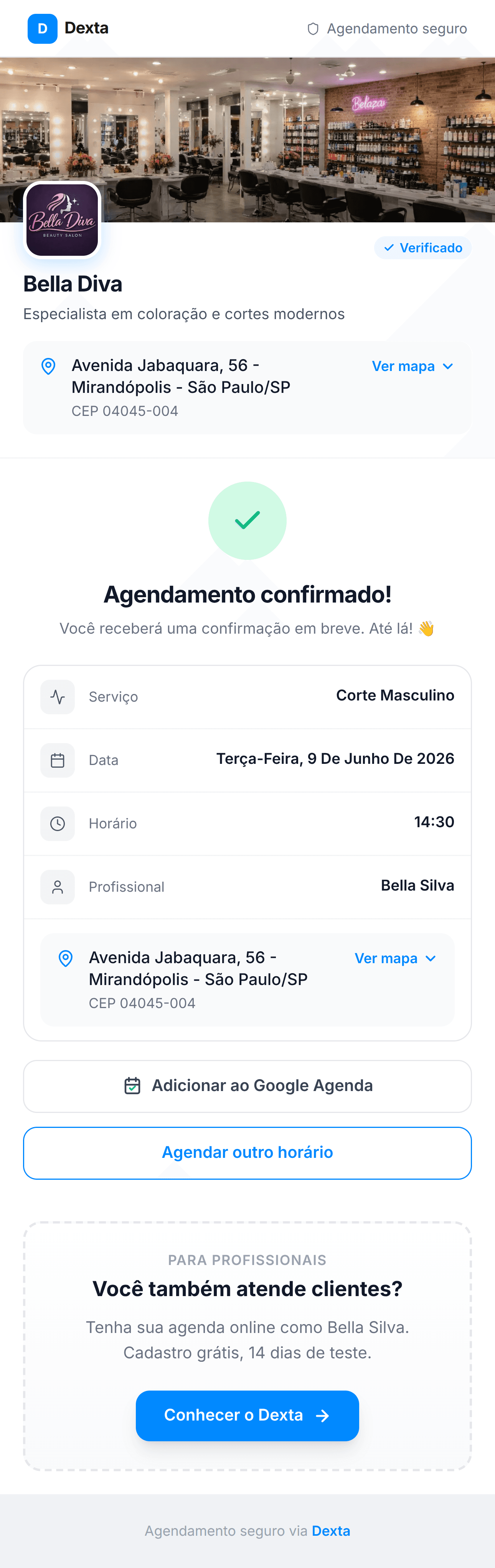 Lista de serviços no Dexta