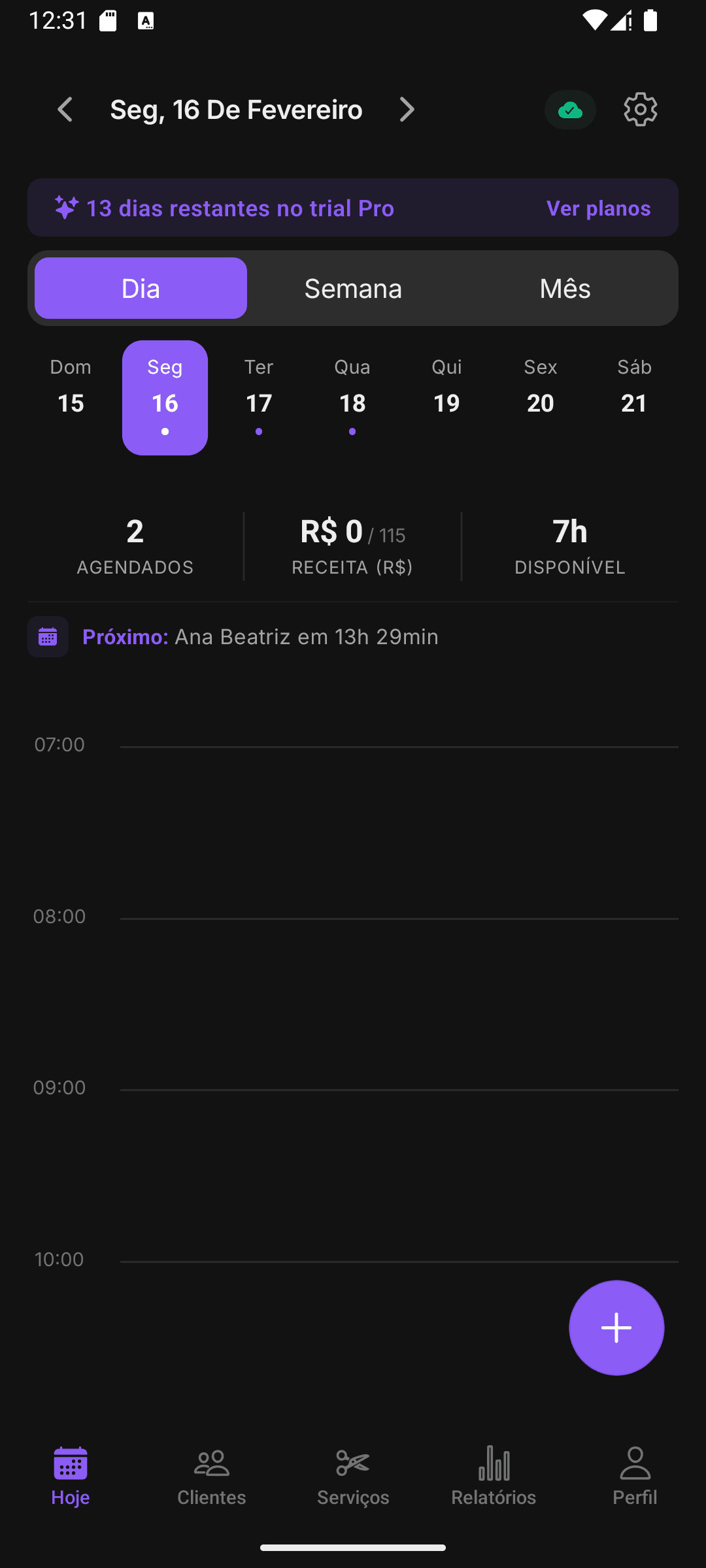 Ivy - Agenda do dia com visualização dark mode