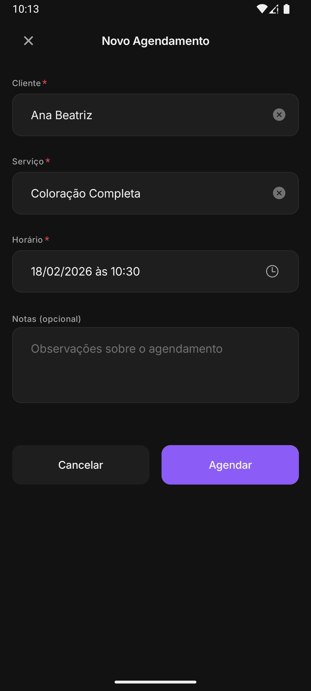 Novo agendamento no Ivy